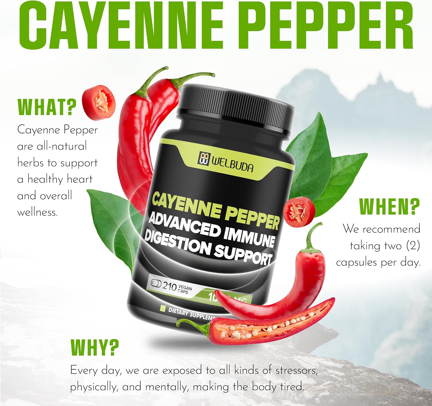 Digestive & Heart Health Support with Cayenne Pepper Extract Capsules - Berberine HCI, Garlic, Olive Leaf - 210 Count
