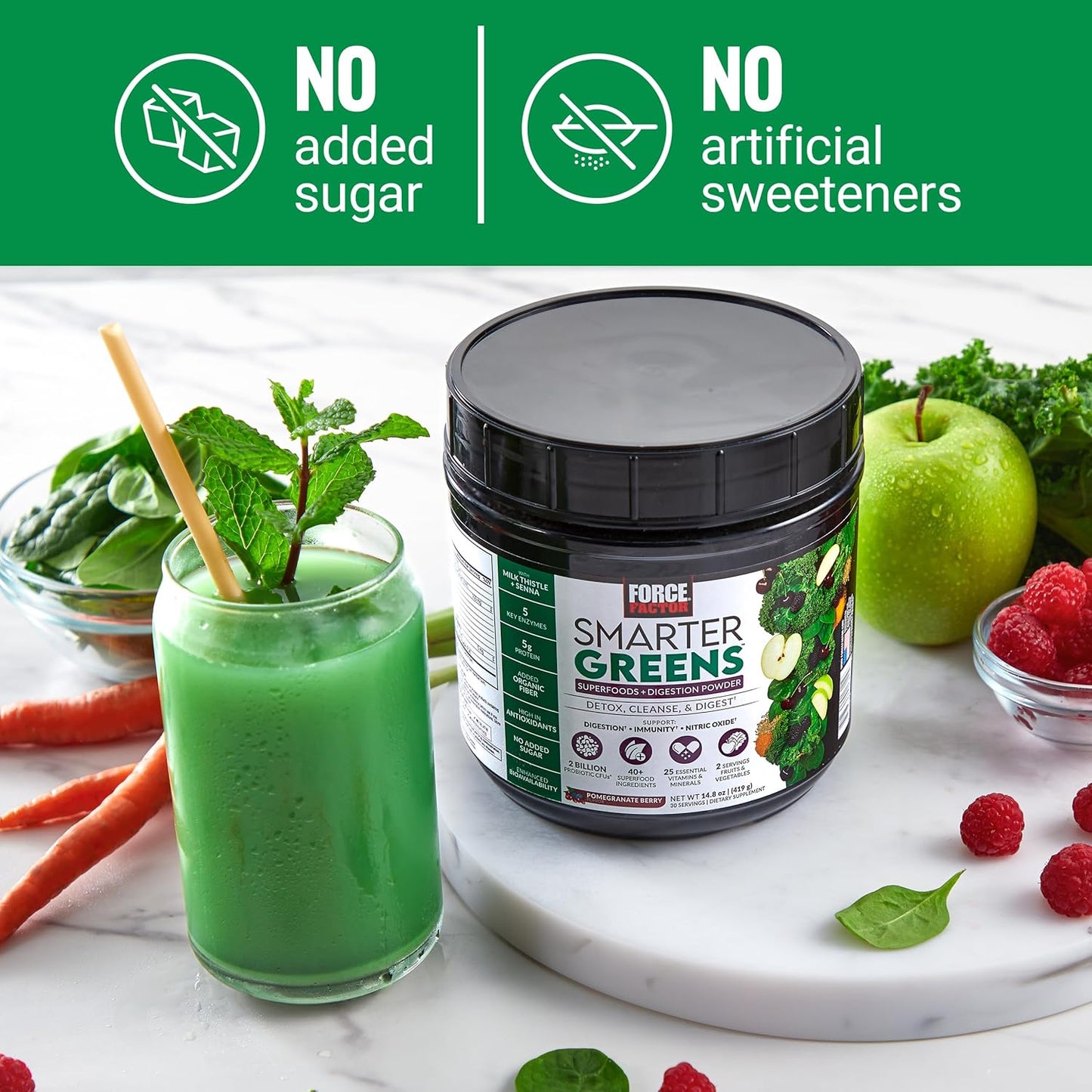 Digestive Support Superfoods Powder with Probiotics & Prebiotics, Enzymes, Adaptogens - Pomegranate Berry, 60 Servings