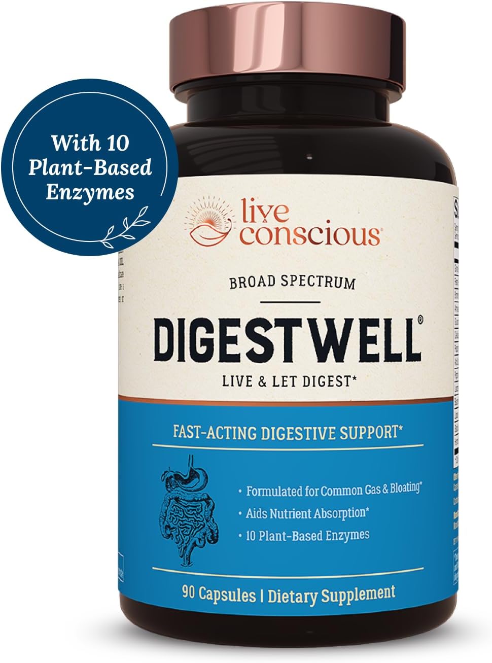 DigestWell Immediate Support - Fast-Acting Digestive Relief with Enzymes, Probiotics & Herbs - Reduces Gas & Bloating - 90 Capsules