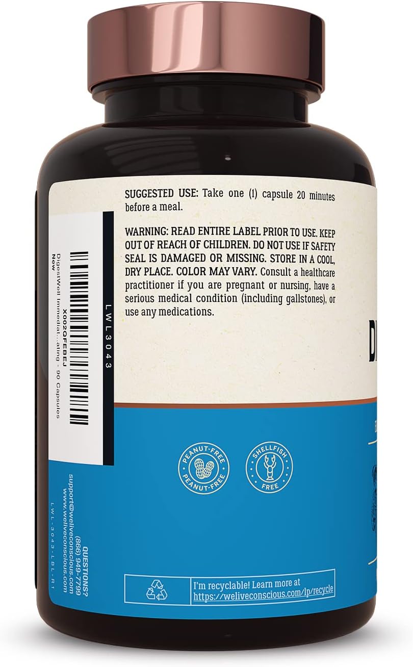 DigestWell Immediate Support - Fast-Acting Digestive Relief with Enzymes, Probiotics & Herbs - Reduces Gas & Bloating - 90 Capsules