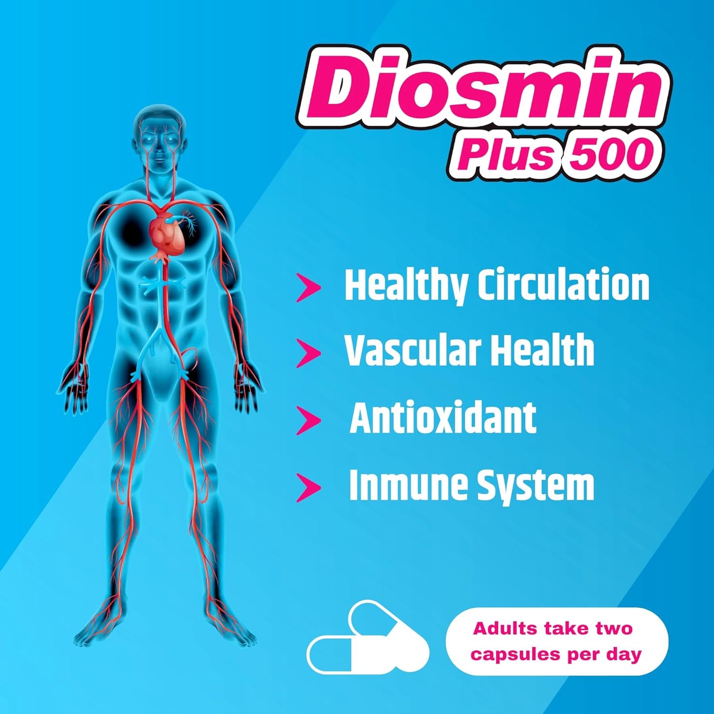Diosmin Plus 500 Capsules for Circulatory System Support - Pack of 60