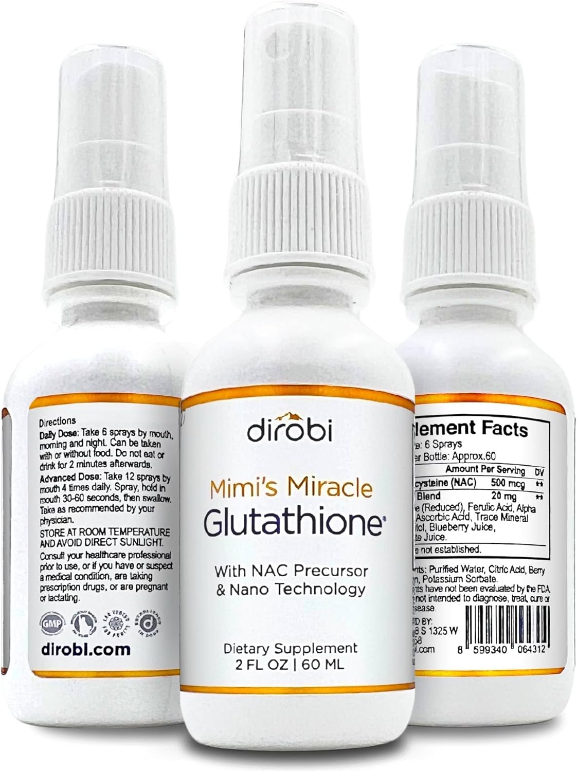 Dirobi Mimi's Miracle Glutathione Spray - Antioxidant Supplement with Ascorbic Acid, Blueberry & Pomegranate Extracts - 4 oz Spray for Adults & Kids