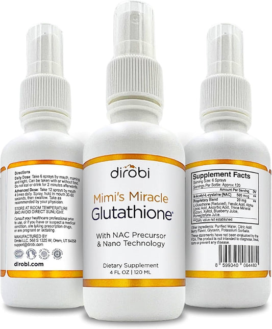 Dirobi Mimi's Miracle Glutathione Spray with Ascorbic Acid, Blueberry & Pomegranate Extracts - Sublingual Antioxidant Supplement for Adults & Kids - 2oz Spray Dosage