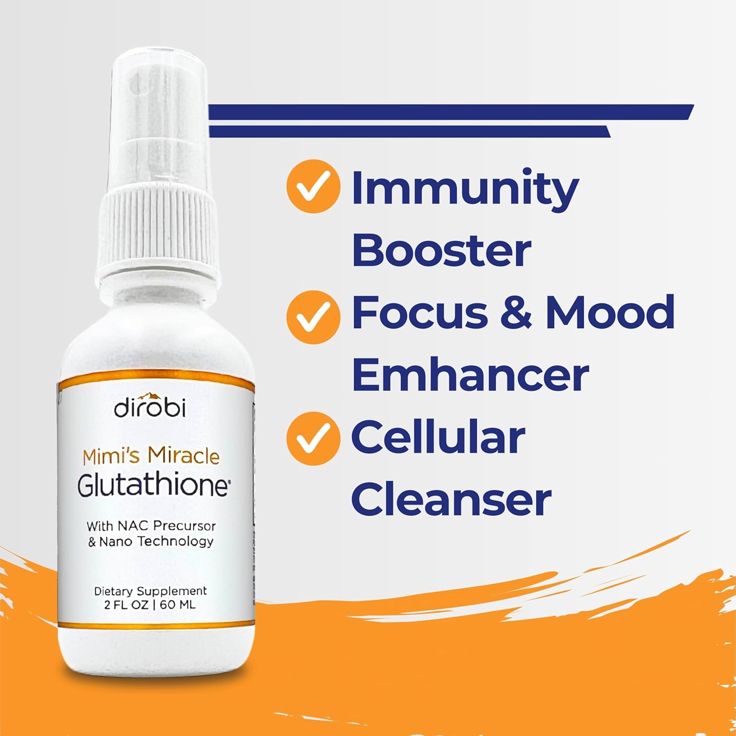 Dirobi Mimi's Miracle Glutathione Spray with Ascorbic Acid, Blueberry & Pomegranate Extracts - Sublingual Antioxidant Supplement for Adults & Kids - 2oz Spray Dosage