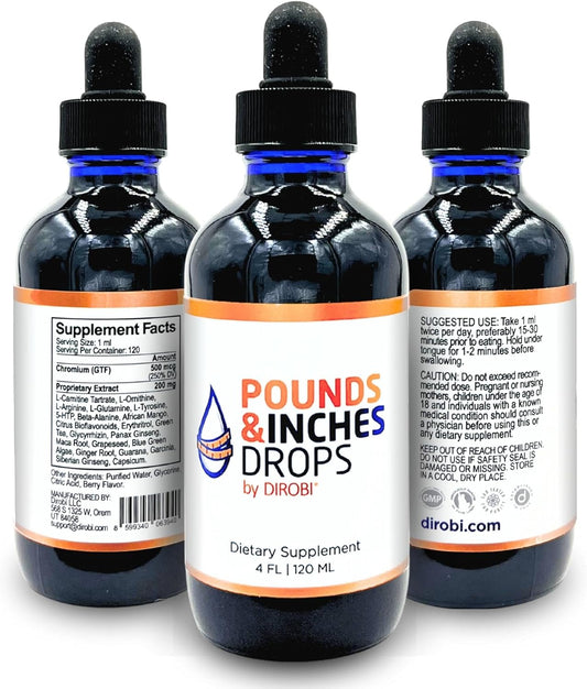Dirobi Pounds and Inches Drops - Liquid Weight Management Supplement for Women and Men - Blueberry Flavor