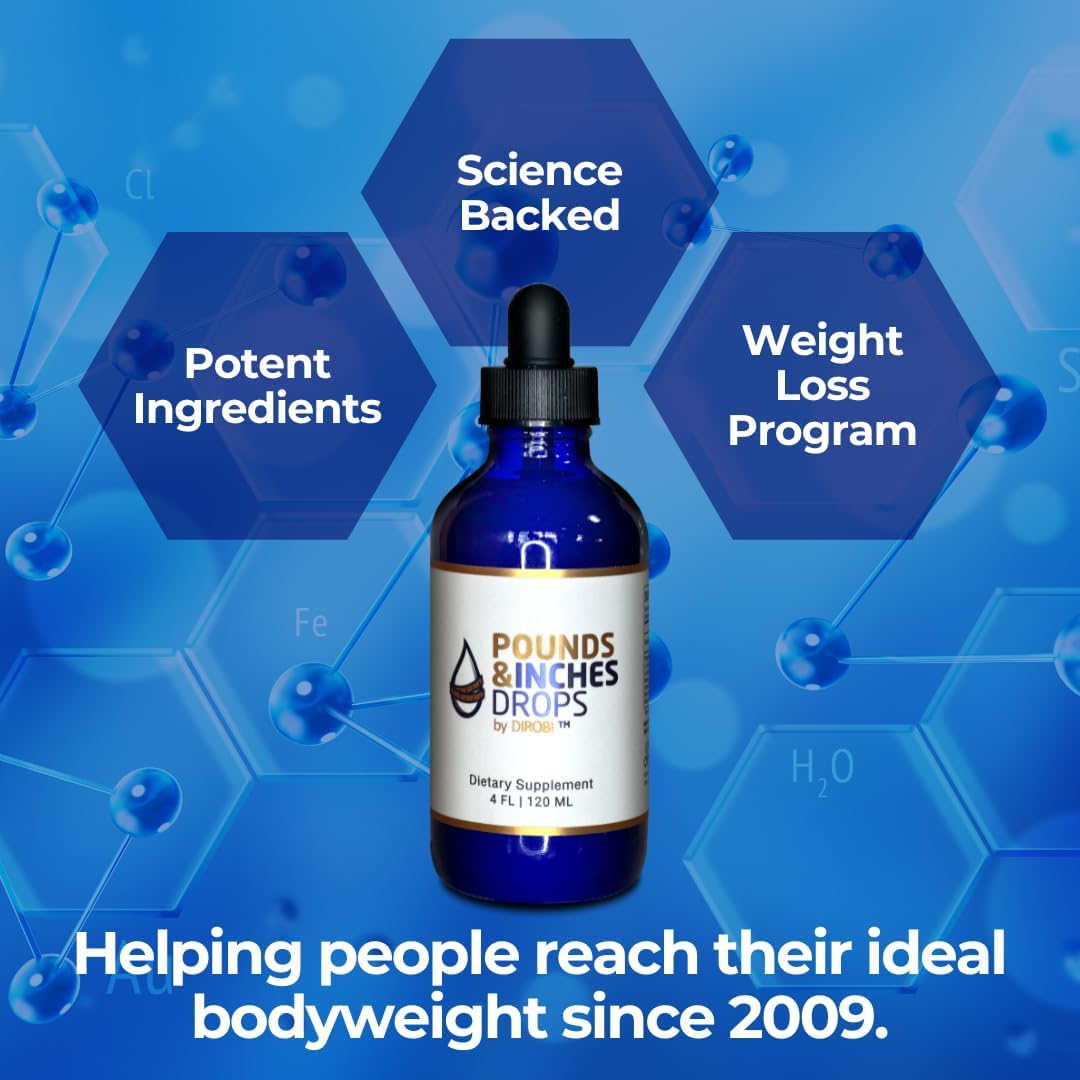 Dirobi Pounds and Inches Drops - Liquid Weight Management Supplement for Women and Men - Blueberry Flavor