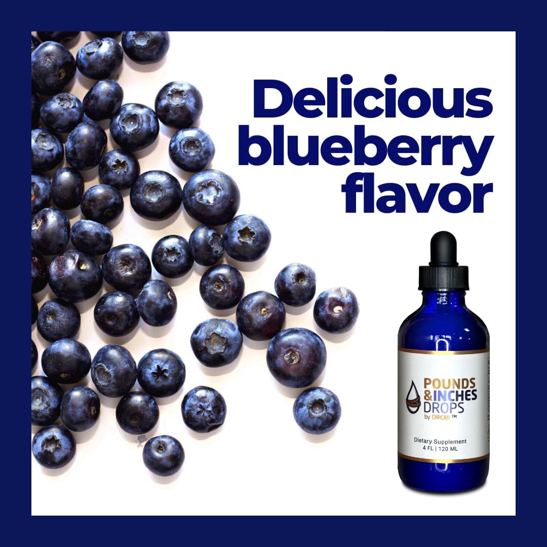 Dirobi Pounds and Inches Drops - Liquid Weight Management Supplement for Women and Men - Blueberry Flavor