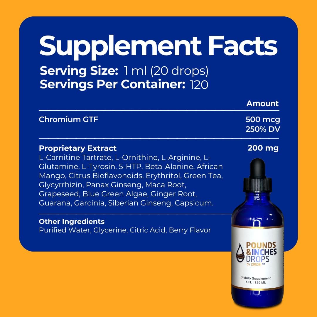 Dirobi Pounds and Inches Drops - Liquid Weight Management Supplement for Women and Men - Blueberry Flavor