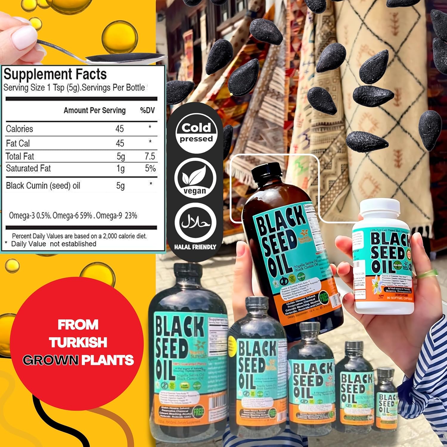 Discover the Power of Sweet Sunnah Black Seed Oil - 8 Oz Cold-Pressed Turkish Black Cumin Oil with High Thymoquinone - Natural Support for Immune, Digestive & Respiratory Health - Super Food Supplement