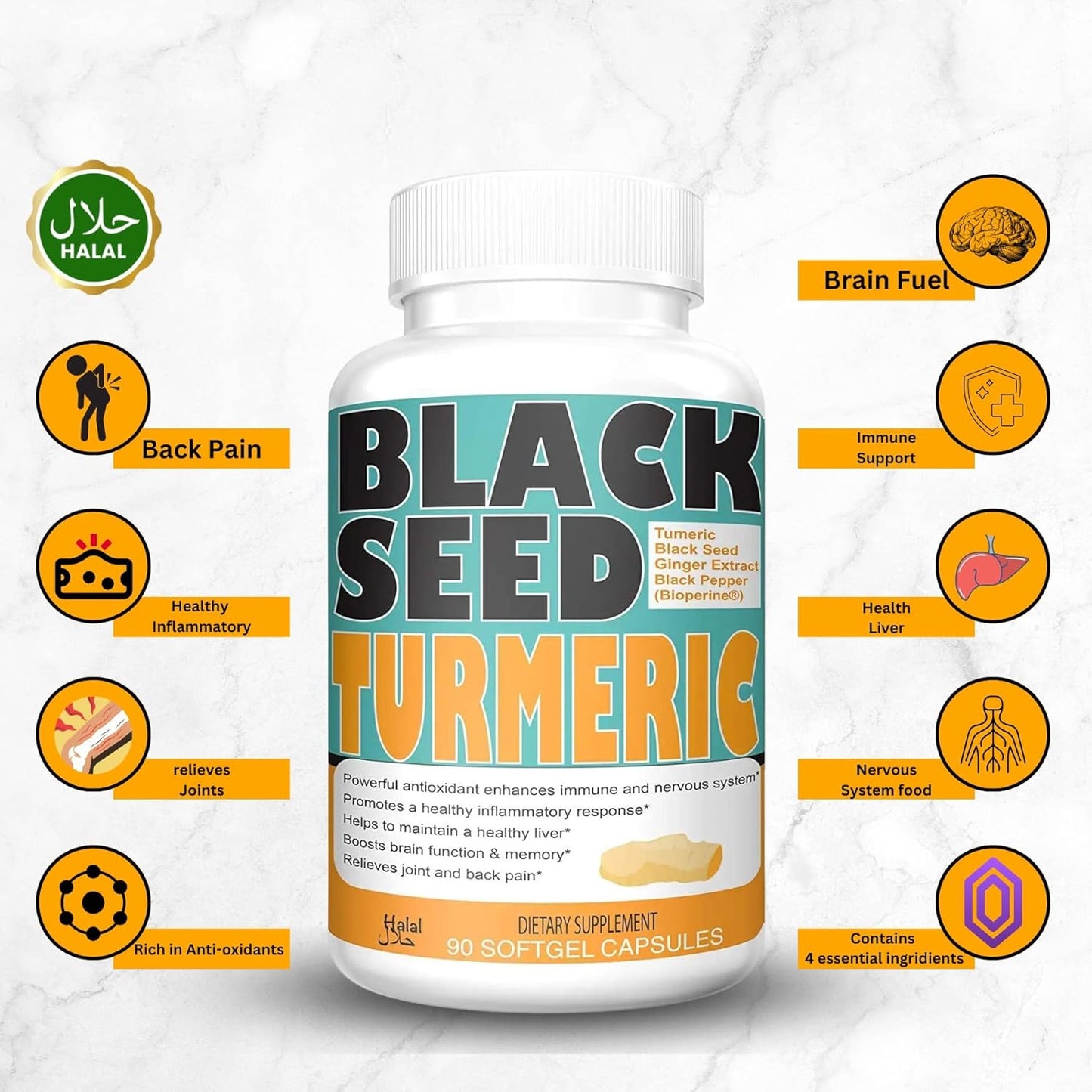 Discover the Power of Sweet Sunnah Black Seed Turmeric Capsules with Curcumin, Ginger, and Bioperine for Maximum Benefits - 60 Veggie Capsules