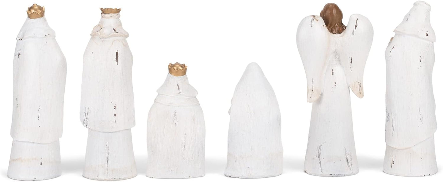Distressed White and Gold Tone 7.5 Inch Resin Nativity Figurines Set of 6 by Transpac - Decorate Your Home for the Holidays