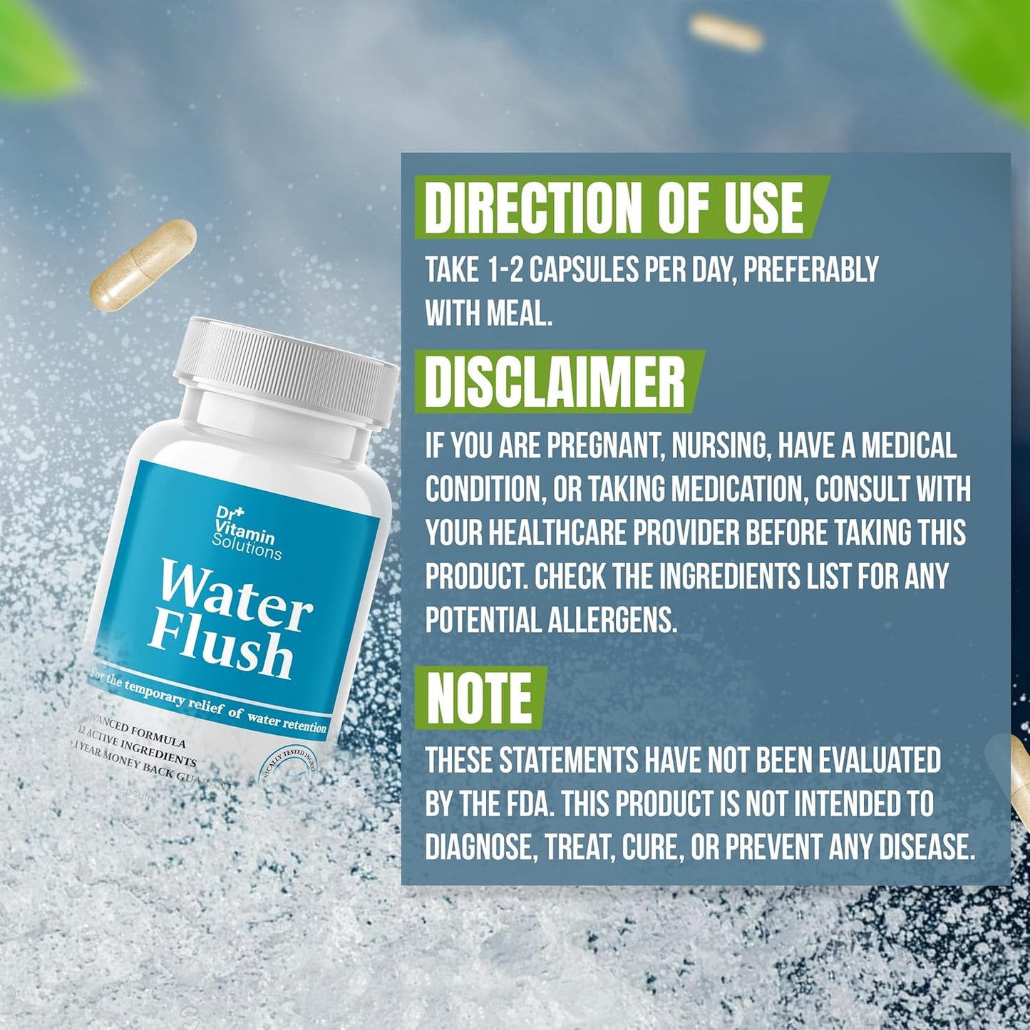 Diuretic Water Pills for Weight Control - Natural Relief from Bloating - Green Tea, Cranberry, Dandelion Extract - 120 Capsules