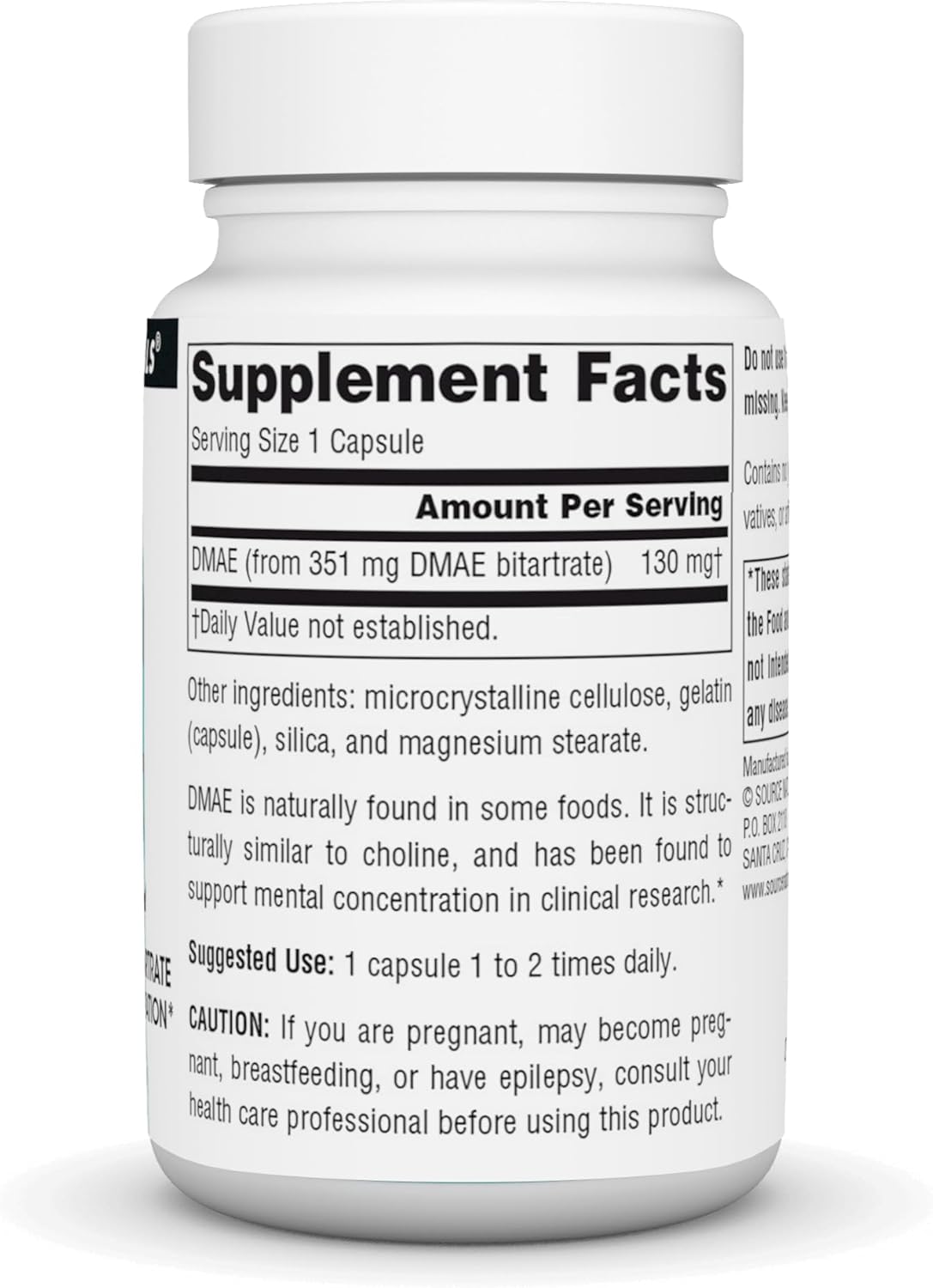 DMAE Bitartrate Capsules for Mental Concentration - 50 Count from Source Naturals