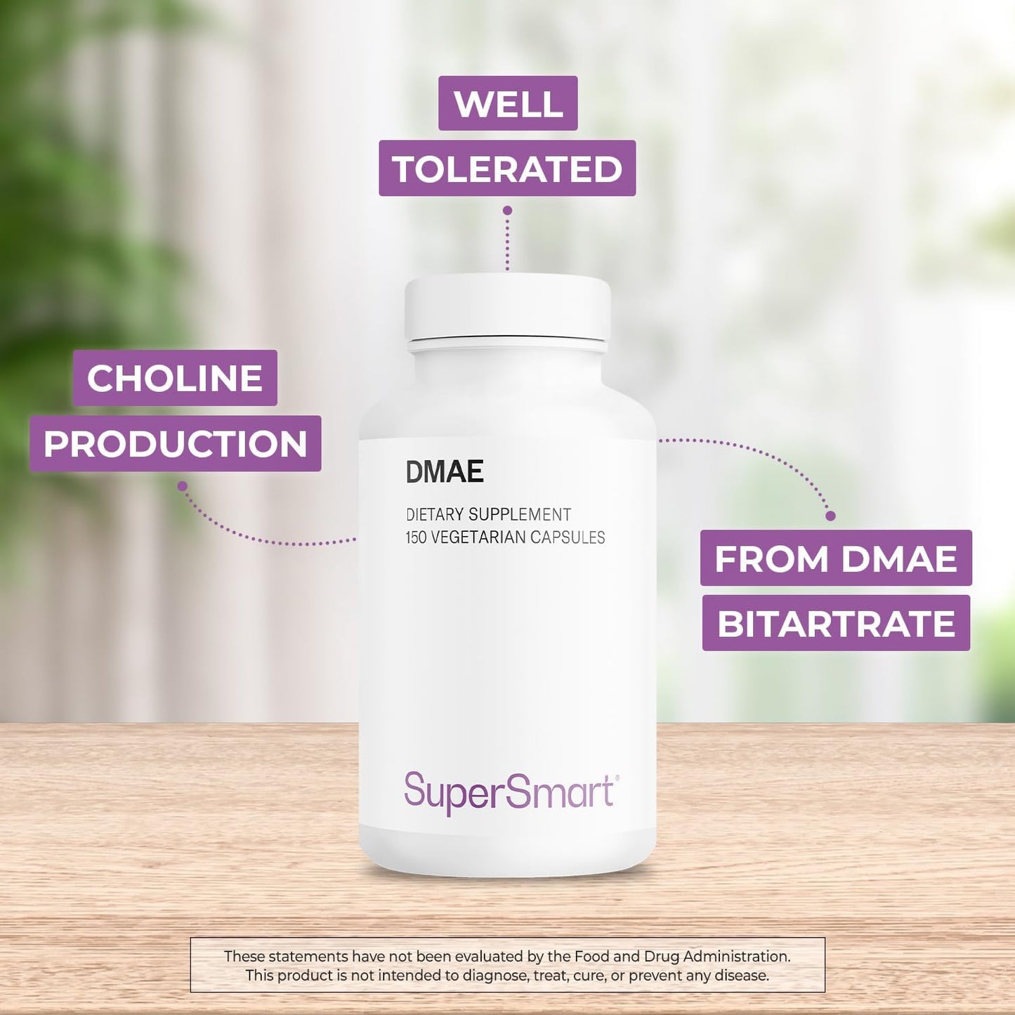 DMAE Bitartrate Supplement - 390mg Per Day - Choline Production - Non-GMO & Gluten Free - 150 Vegetarian Capsules