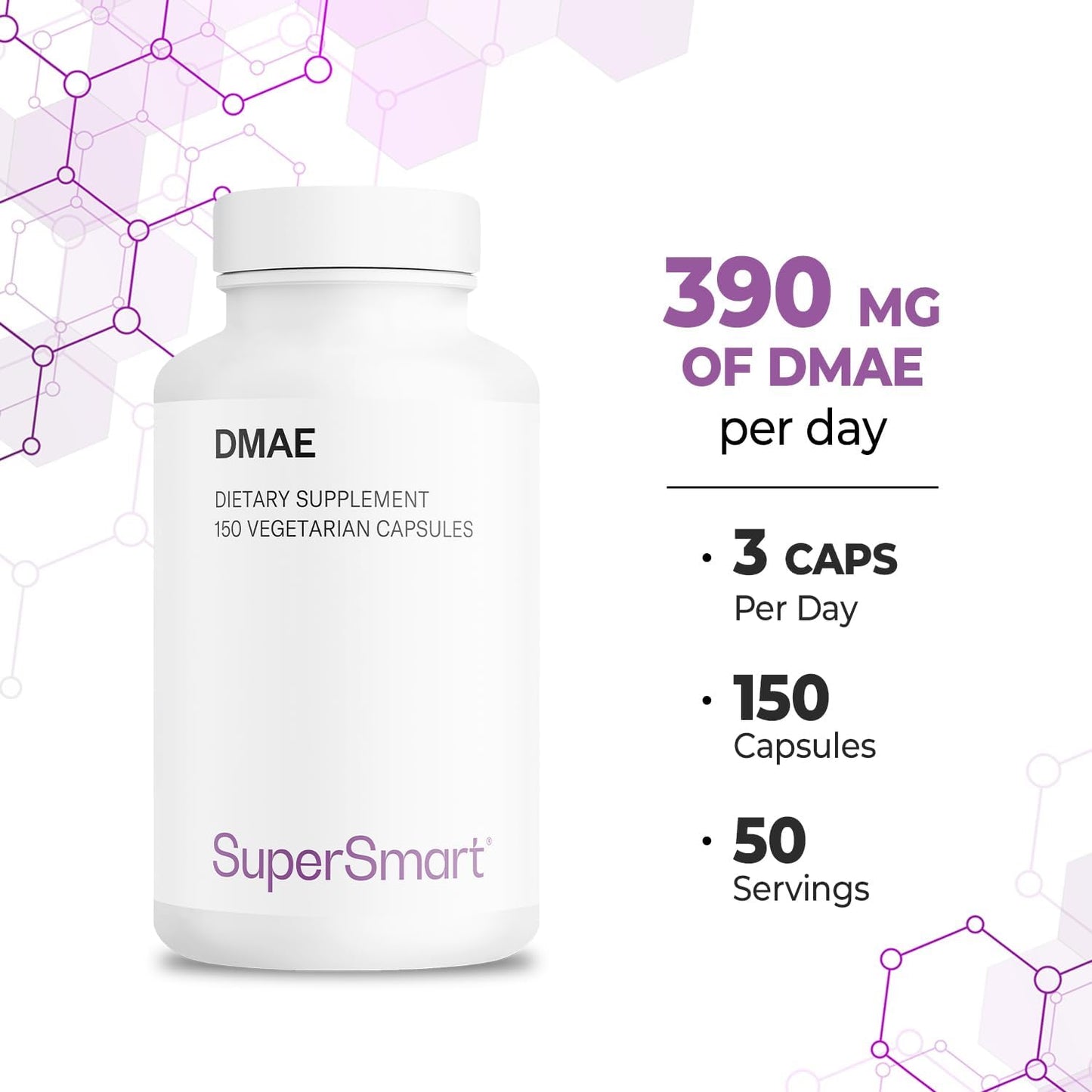 DMAE Bitartrate Supplement - 390mg Per Day - Choline Production - Non-GMO & Gluten Free - 150 Vegetarian Capsules