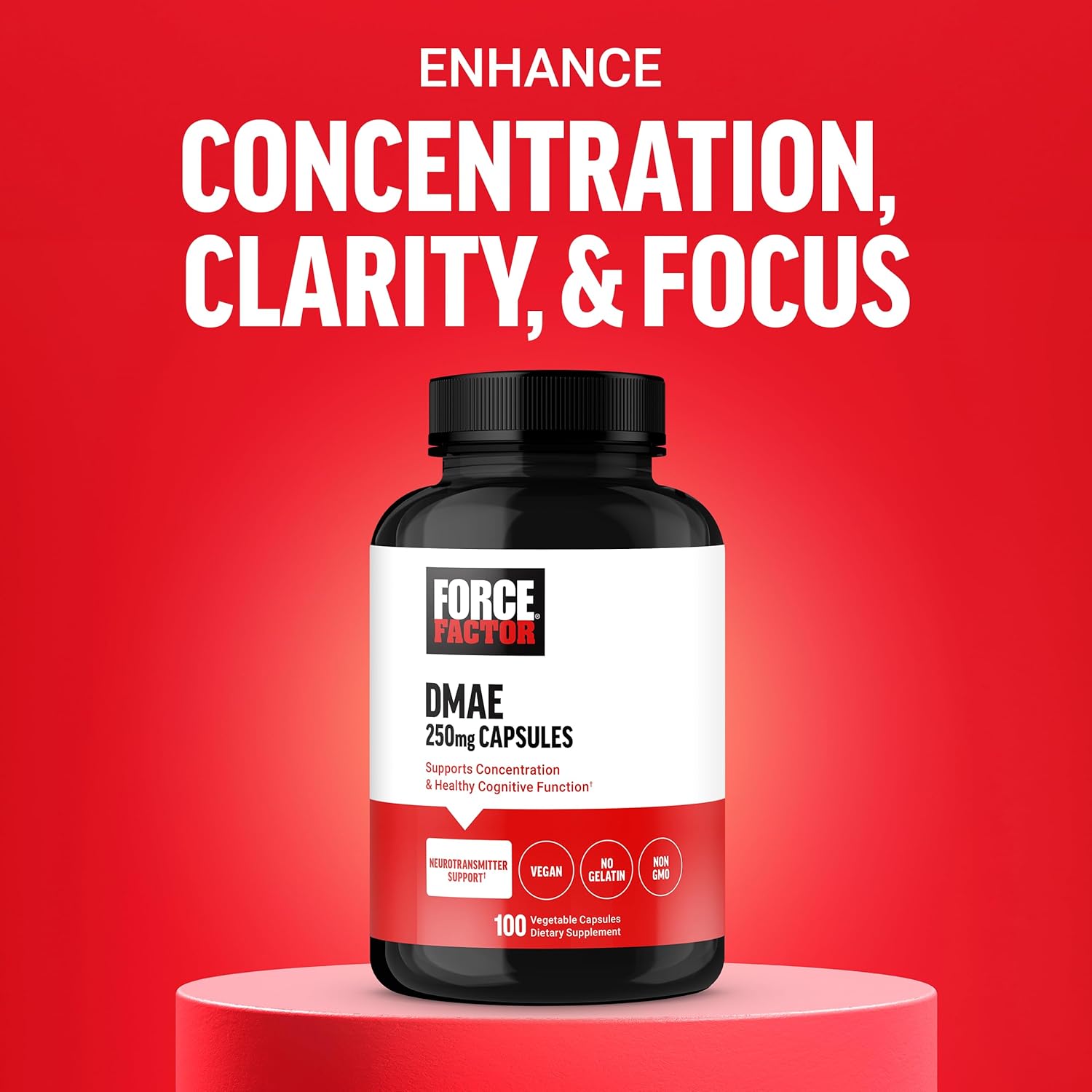 DMAE Brain Supplement for Concentration, Focus, & Cognitive Function - Neurotransmitter Support, Vegan, Non-GMO - 100 Capsules