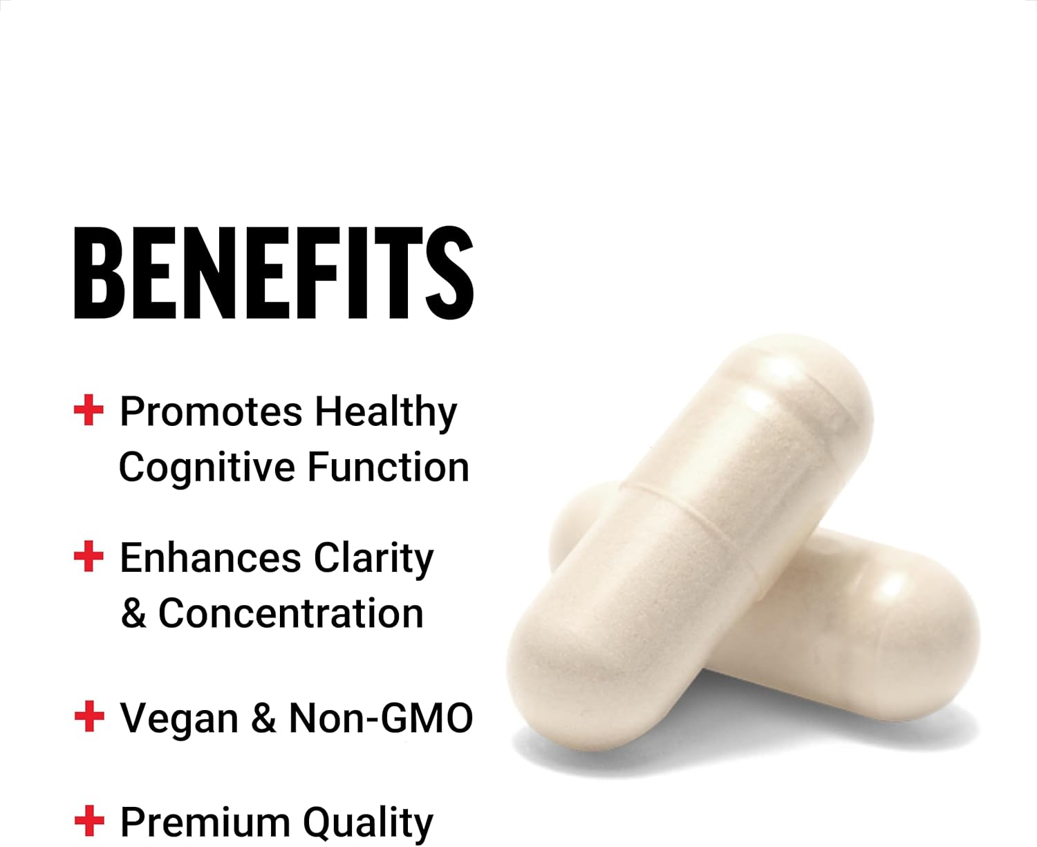 DMAE Brain Supplement for Concentration, Focus, & Cognitive Function - Neurotransmitter Support, Vegan, Non-GMO - 100 Capsules