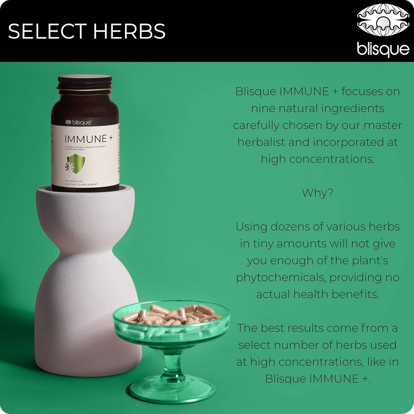 Doctor-Approved Blisque Immune Support Supplement with Astragalus, Echinacea, Garlic - Vegan & Non-GMO - 90 Capsules for Immune Defense Boost