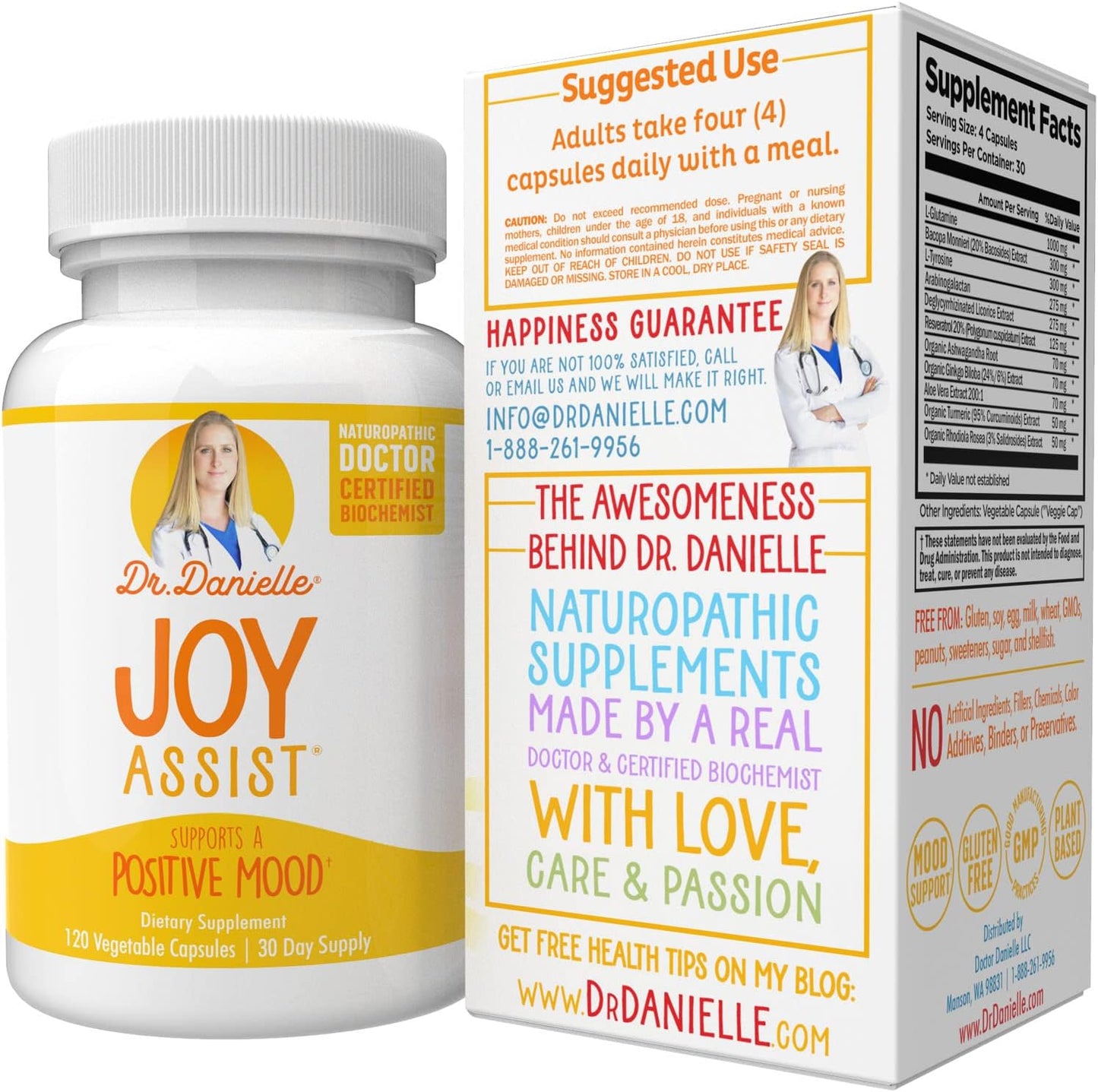 Doctor Danielle Joy Mood-Boosting Plant-Based Supplement | Relax Mind | 11 Powerful Herbs | Non-GMO (60 Capsules)