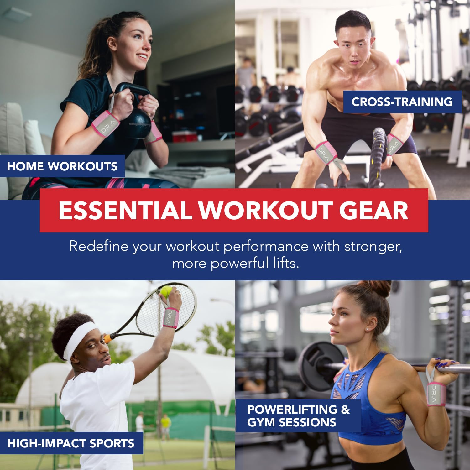 Doctor-Developed Gym Brace with Lifting Wrist Wraps and Compression Support for Weightlifting - Pink Wrist Wraps for Men and Women