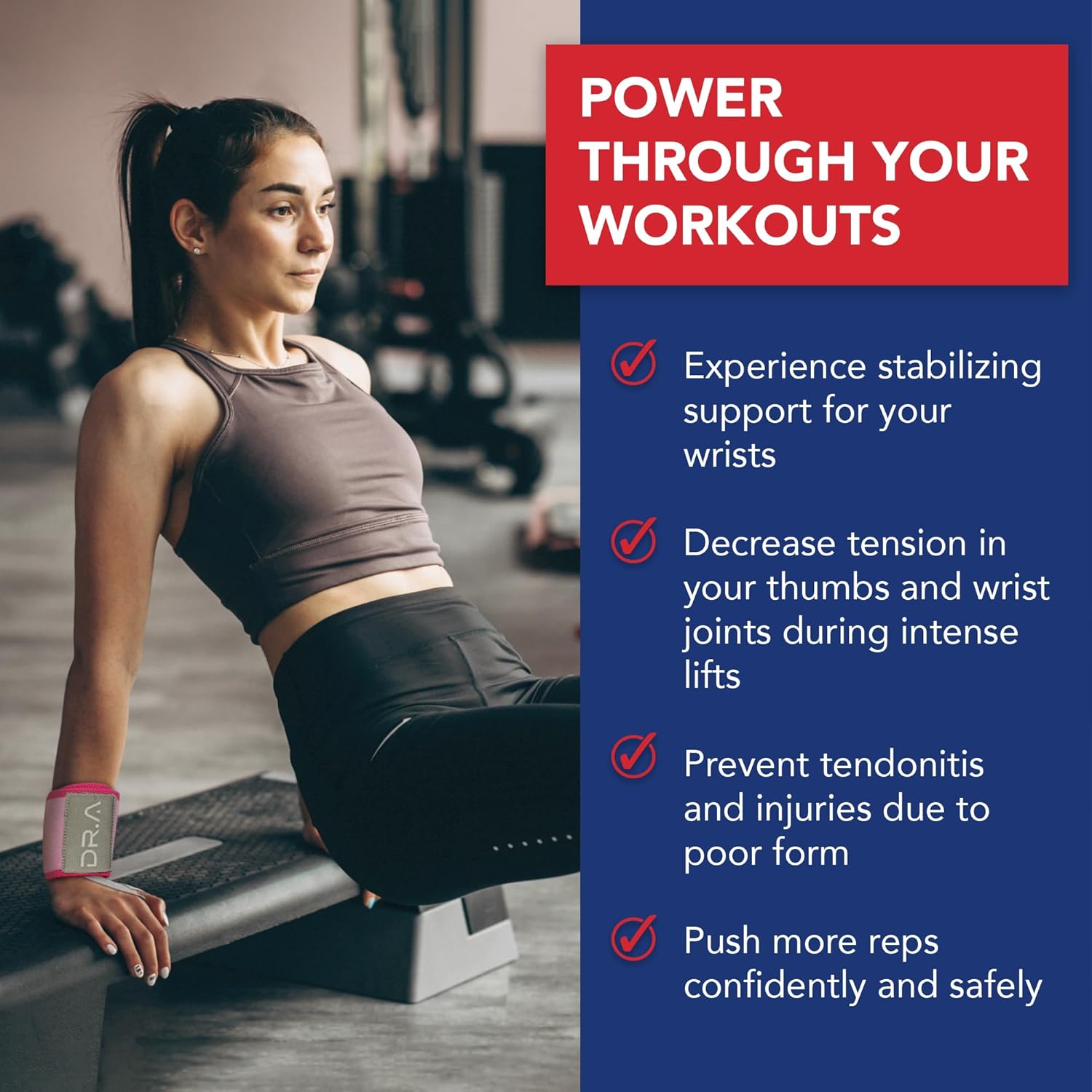 Doctor-Developed Gym Brace with Lifting Wrist Wraps and Compression Support for Weightlifting - Pink Wrist Wraps for Men and Women