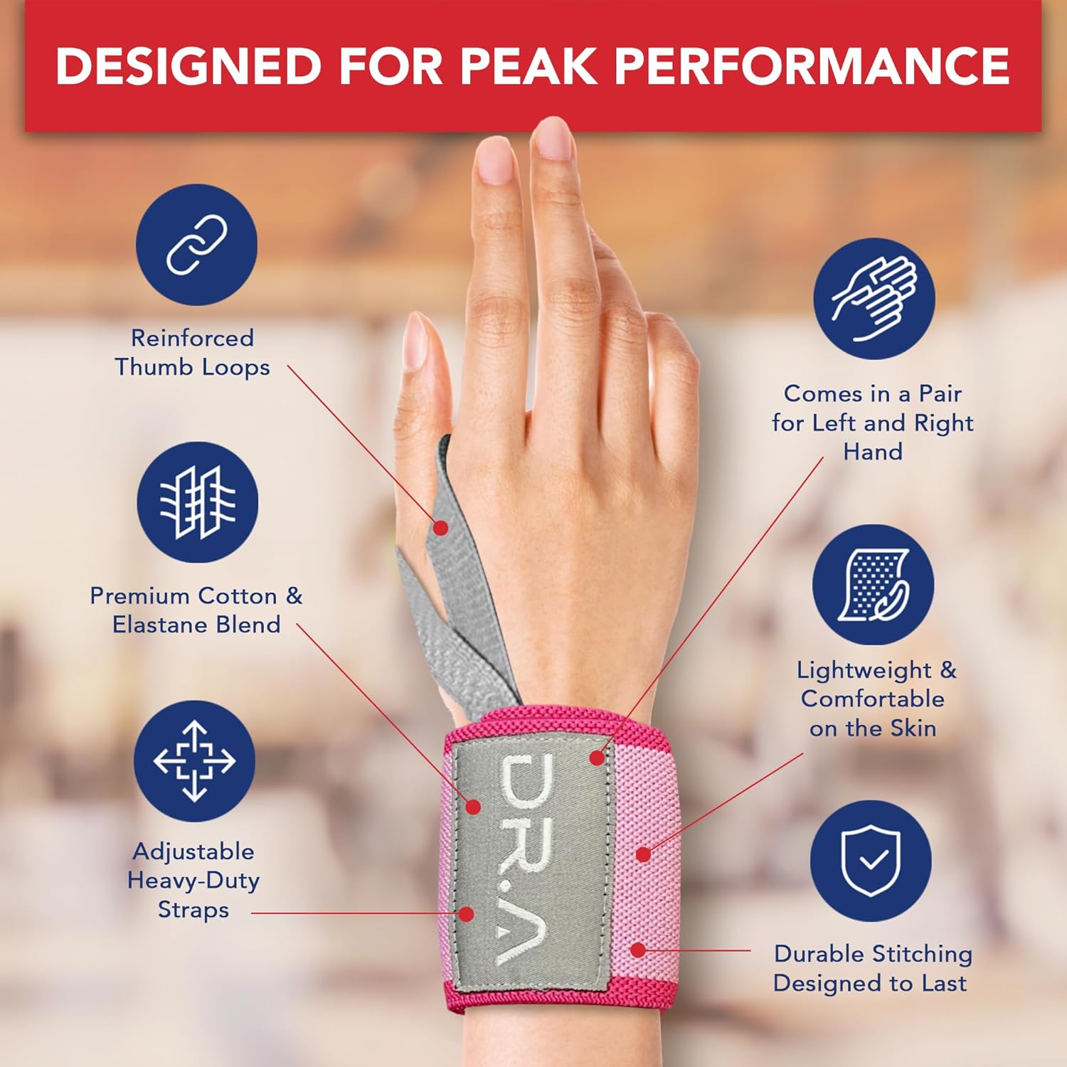 Doctor-Developed Gym Brace with Lifting Wrist Wraps and Compression Support for Weightlifting - Pink Wrist Wraps for Men and Women