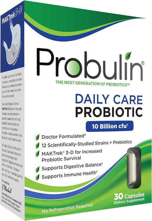 Doctor Formulated Probulin Daily Care Probiotic Capsules with 10 Billion CFU - 12 Strains for Digestive & Immune Support - Vegan, 30 Caps (Pack of 3)