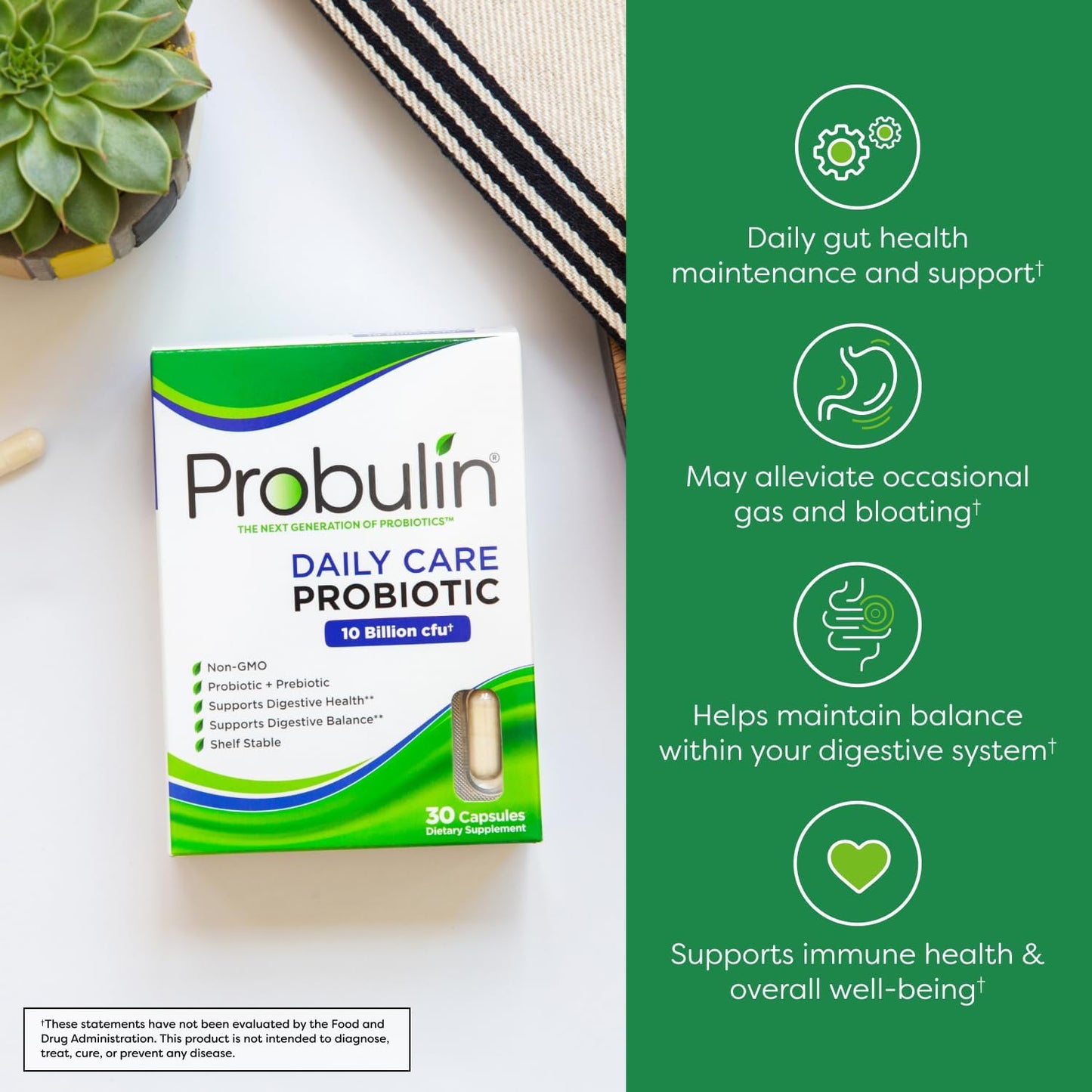 Doctor Formulated Probulin Daily Care Probiotic Capsules with 10 Billion CFU - 12 Strains for Digestive & Immune Support - Vegan, 30 Caps (Pack of 3)
