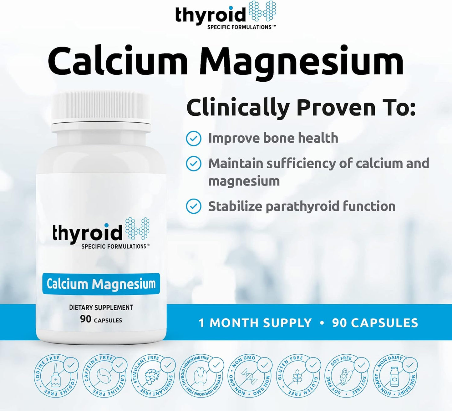 Doctor Formulated Thyroid Support Supplement with Calcium & Magnesium - Clinically Proven for Bone Strength, Muscle Tension Relief, and Parathyroid Function Support