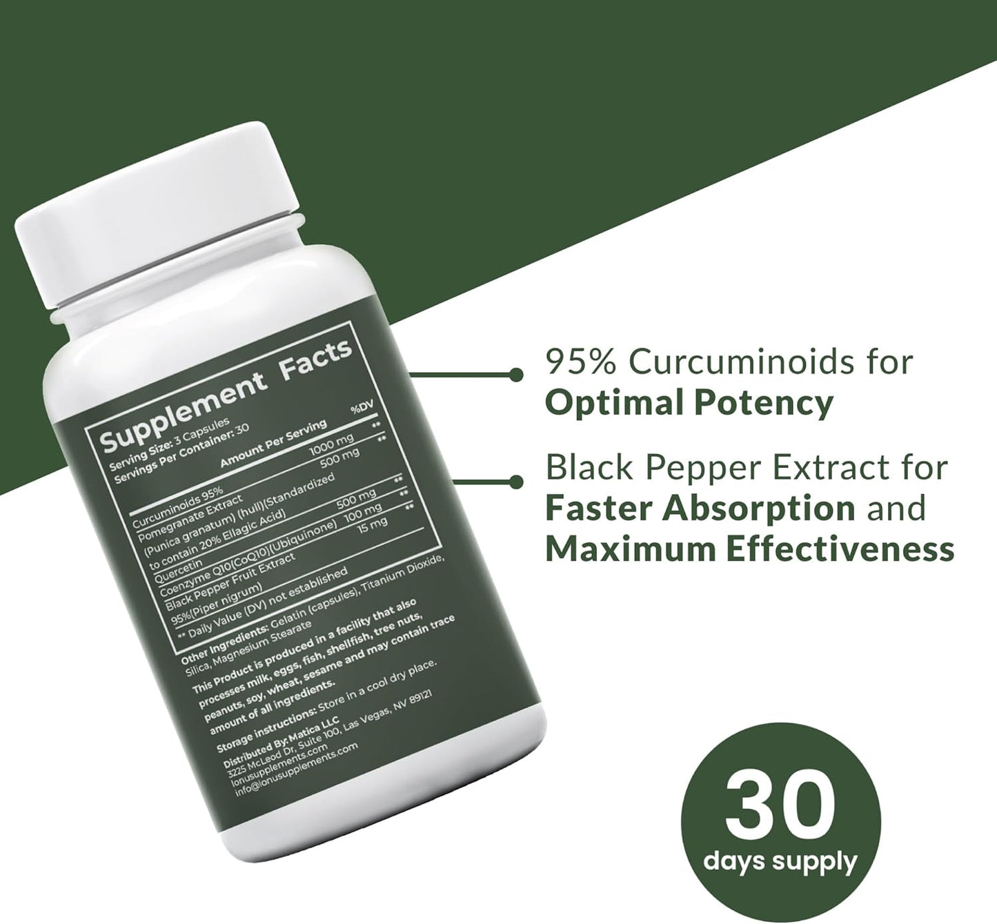 Doctor-Formulated Turmeric Supplement with Quercetin, Pomegranate Extract, CoQ10 - Anti Aging & Immunity Support - 90 Capsules