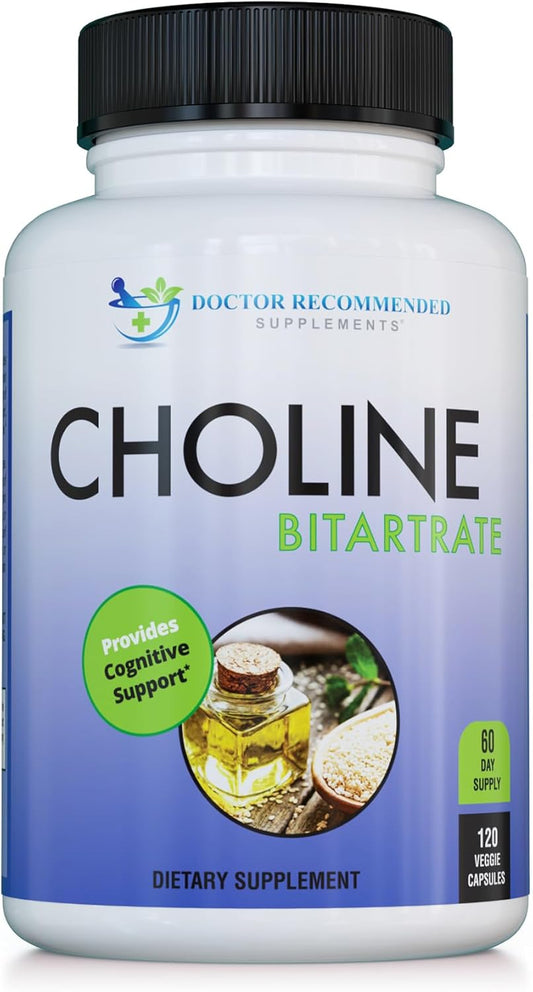 Doctor Recommended Premium Choline Supplement - 500mg - 120 Veggie Capsules - Cognitive Health and Memory Support