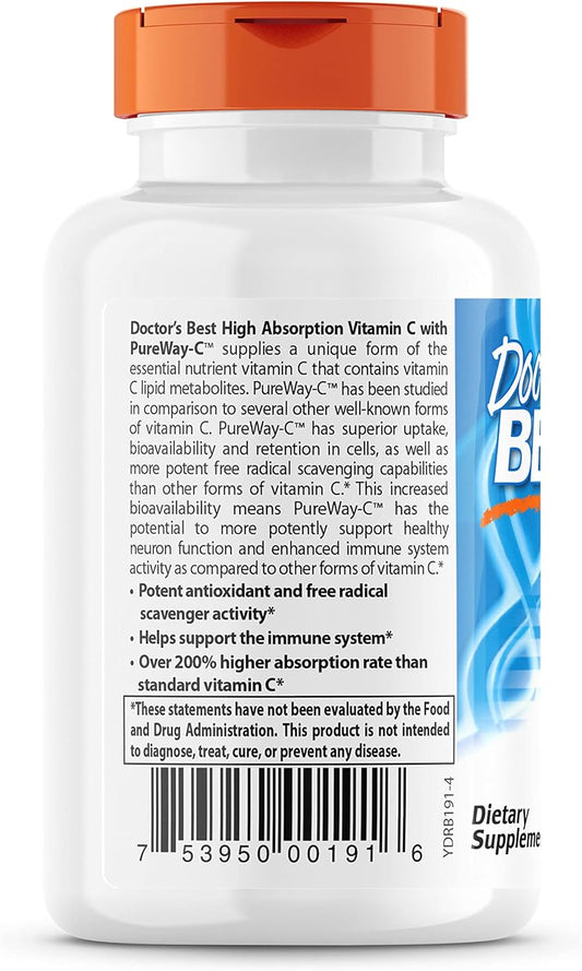 Doctor's BEST 12-Hour PureWay-C Vitamin C 500mg: Immune System Support & Antioxidant - 120 Tablets