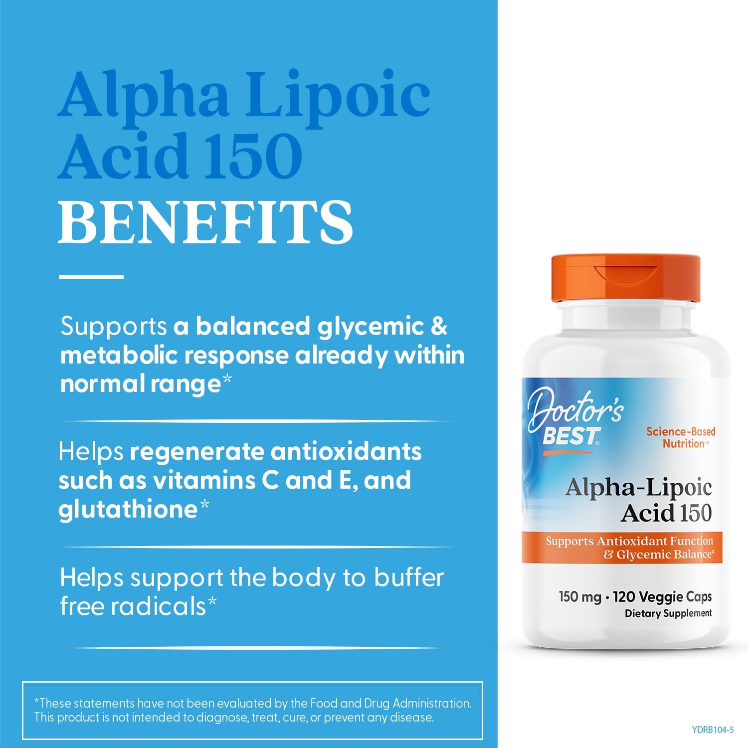Doctor's Best Alpha-Lipoic Acid 150mg Capsules - Supports Glucose Metabolism and Antioxidant Regeneration - Non-GMO, Gluten-Free, Vegan, Soy-Free - 120 Count
