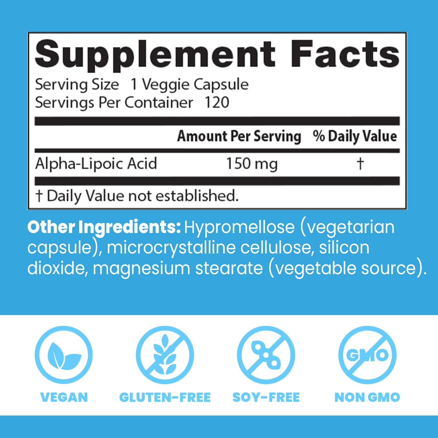 Doctor's Best Alpha-Lipoic Acid 150mg Capsules - Supports Glucose Metabolism and Antioxidant Regeneration - Non-GMO, Gluten-Free, Vegan, Soy-Free - 120 Count