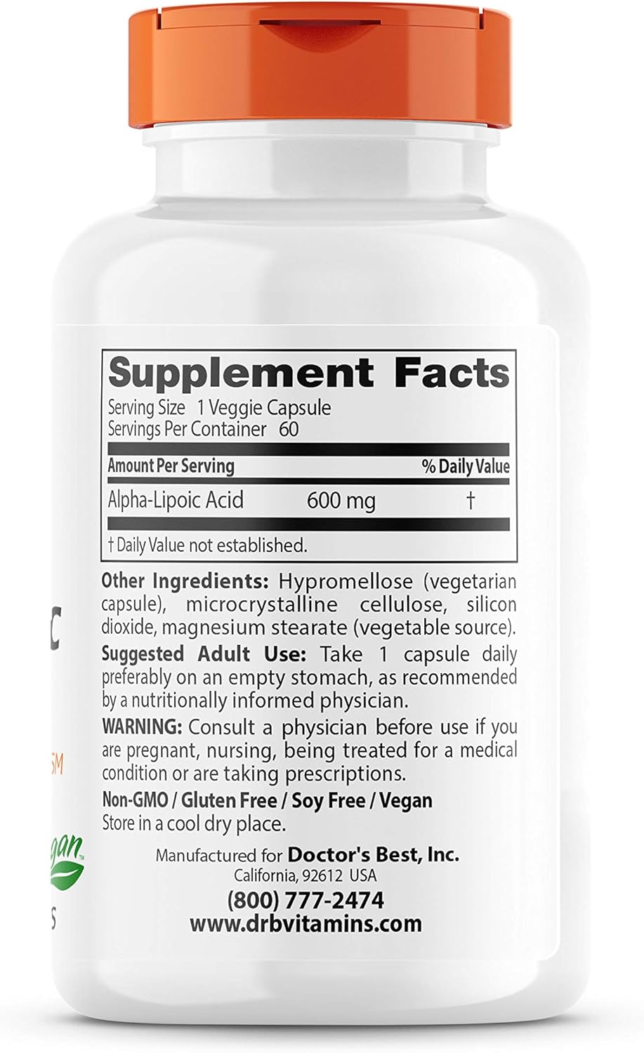 Doctor's Best Alpha Lipoic Acid Supplement, 60 Capsules - Antioxidant Support Formula