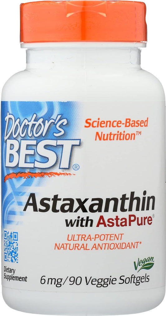 Doctors Best Astaxanthin with AstaPure 6 MG - Non-GMO Vegan Softgels - 90 Count