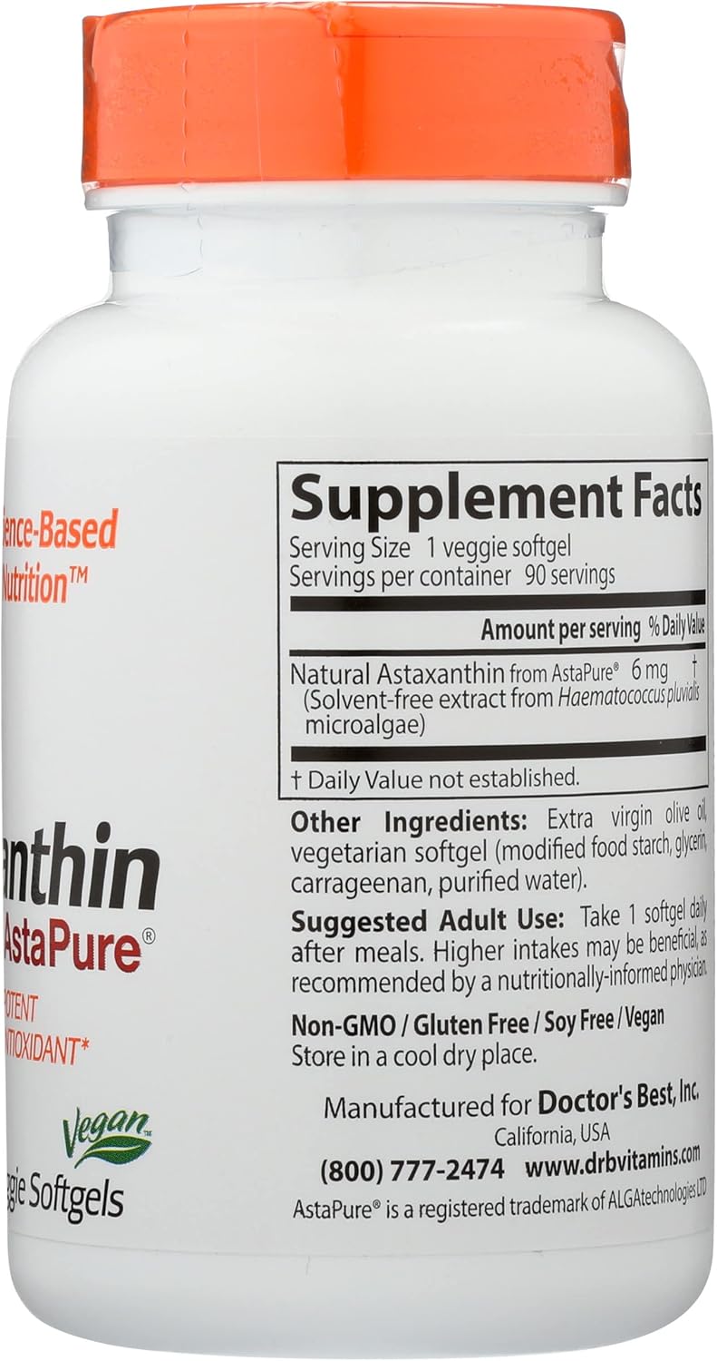 Doctors Best Astaxanthin with AstaPure 6 MG - Non-GMO Vegan Softgels - 90 Count