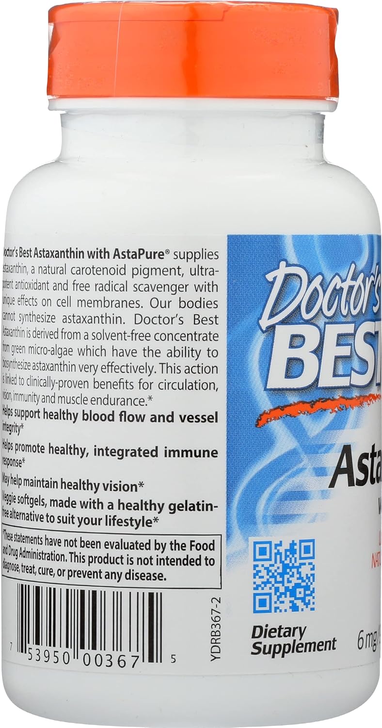 Doctors Best Astaxanthin with AstaPure 6 MG - Non-GMO Vegan Softgels - 90 Count