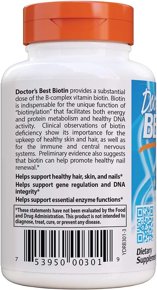 Doctor's Best Biotin Supplement for Hair, Skin, Nails, Energy - 120 Capsules, Non-GMO, Vegan, Gluten-Free