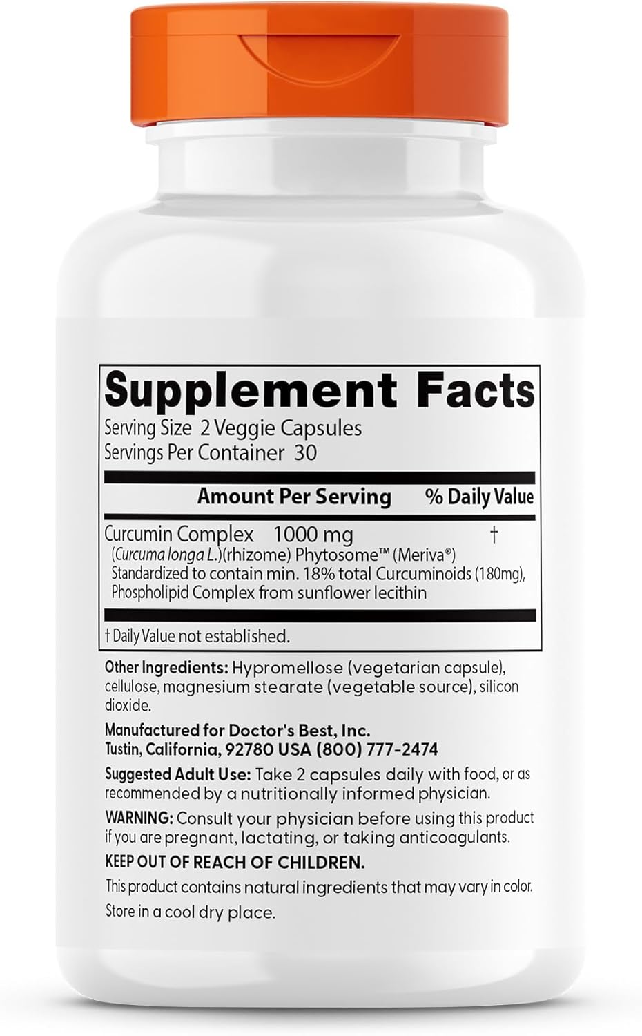 Doctor's Best Curcumin Phytosome Capsules - Bioavailable, Non-GMO, Gluten-Free, Soy-Free, Vegan - 60 Count
