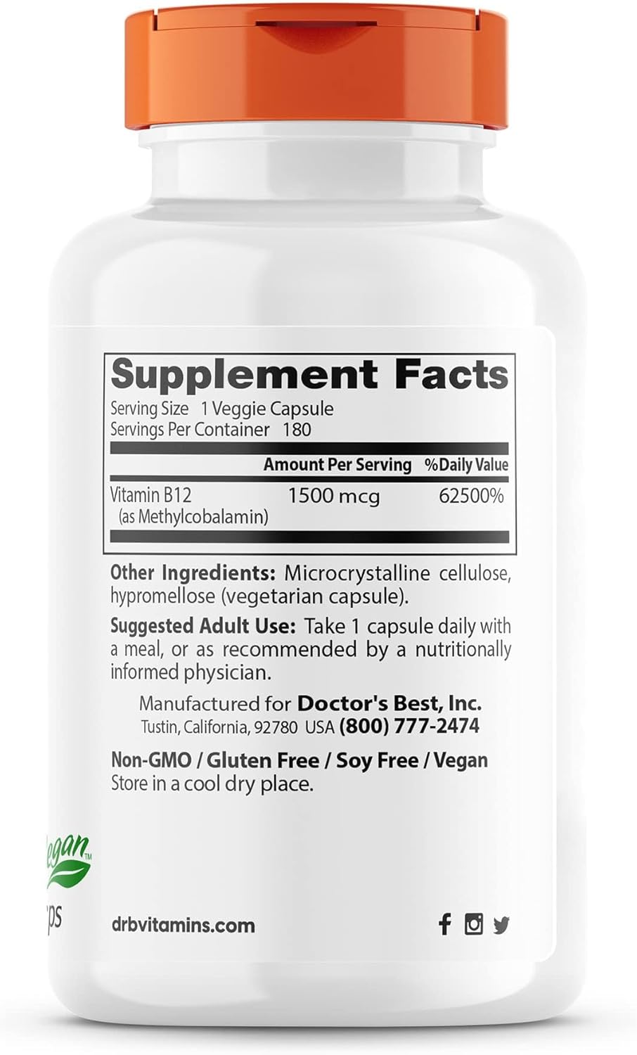 Doctor's Best Fully Active B12 for Energy, Memory, and Mood Support - Non-GMO, Gluten Free, Soy Free, Vegan - 180 Veggie Capsules - BoostGo Australia
