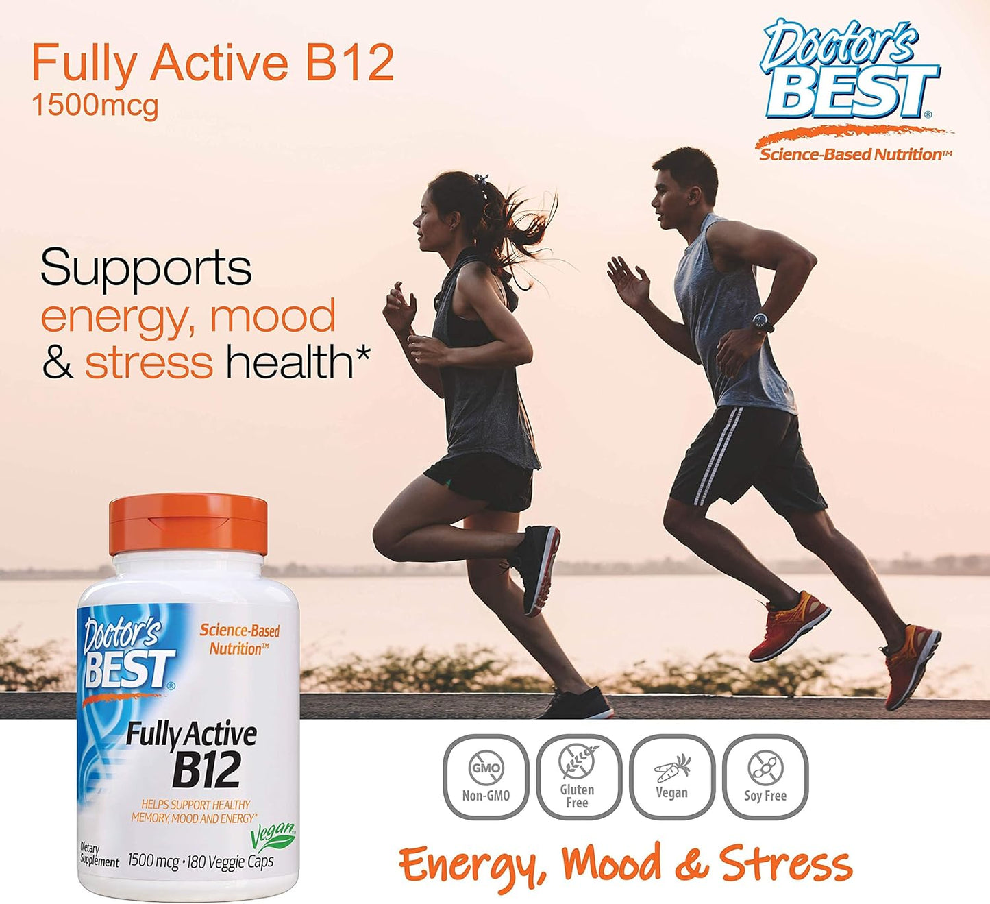 Doctor's Best Fully Active B12 for Energy, Memory, and Mood Support - Non-GMO, Gluten Free, Soy Free, Vegan - 180 Veggie Capsules - BoostGo Australia