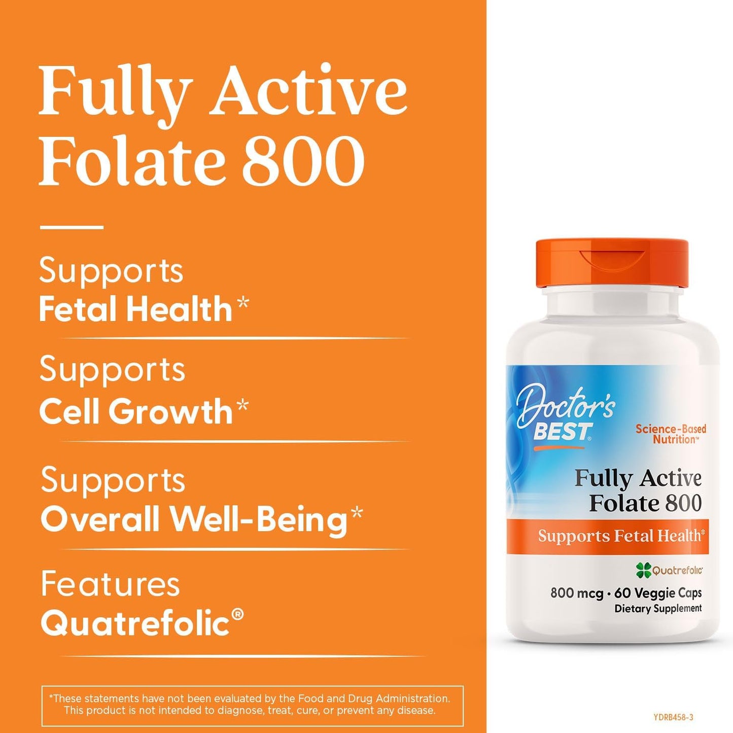 Doctor's Best Fully Active Folate 800 - Supports Fetal Health - Non-GMO, Gluten Free, Vegan - 60 Veggie Capsules