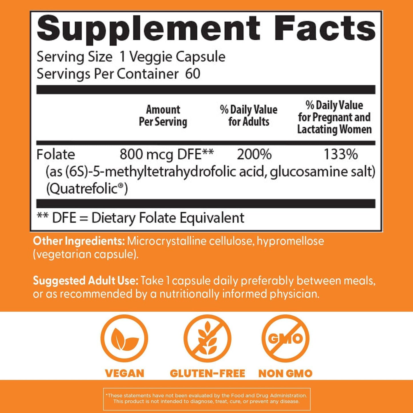 Doctor's Best Fully Active Folate 800 - Supports Fetal Health - Non-GMO, Gluten Free, Vegan - 60 Veggie Capsules