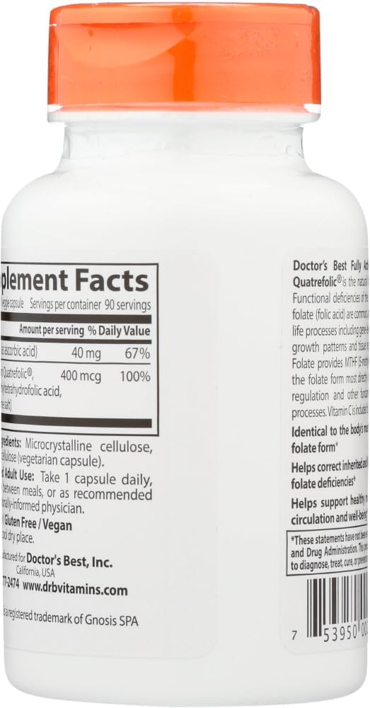 Doctor's Best Fully Active Folate 90 Vegetarian Capsules - High-Quality Supplement