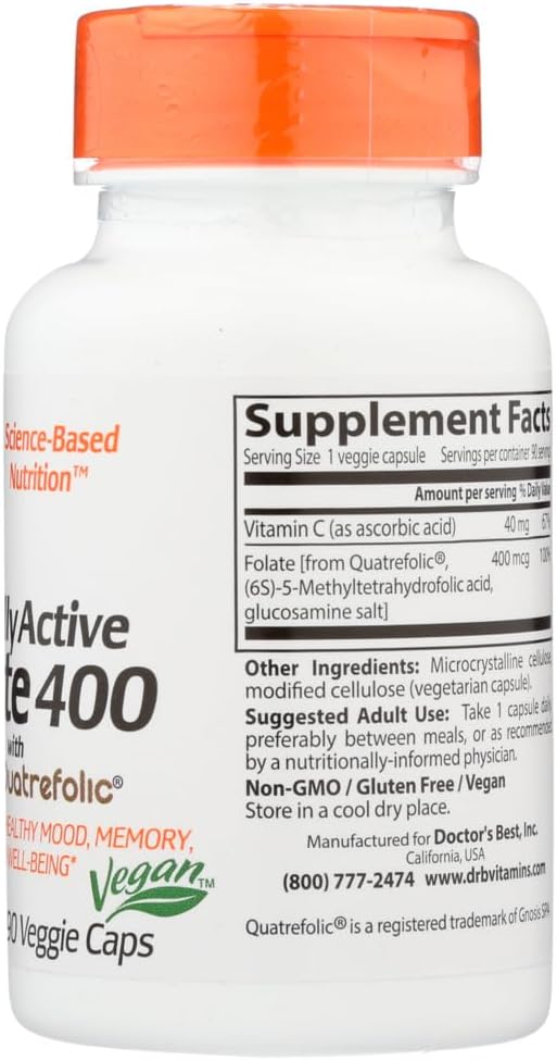 Doctor's Best Fully Active Folate 90 Vegetarian Capsules - High-Quality Supplement