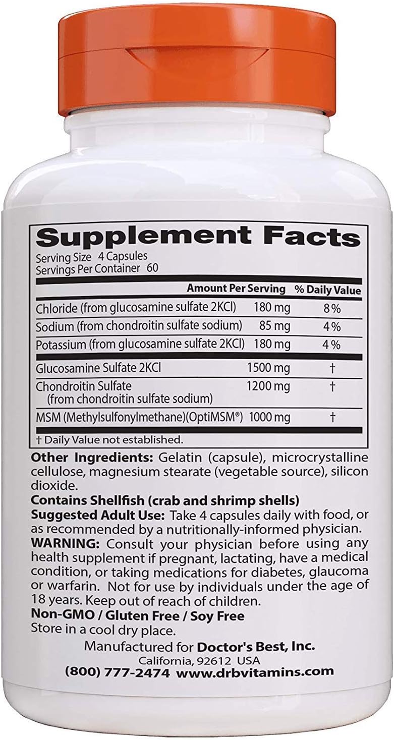 Doctor's BEST Glucosamine Chondroitin MSM Supplement - 240 Capsules for Joint Health and Mobility