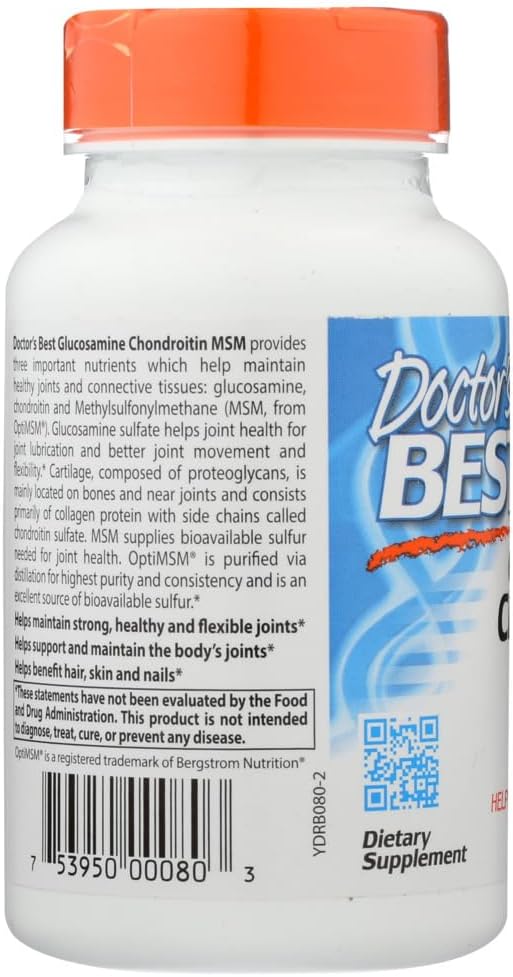 Doctor's BEST Glucosamine Chondroitin MSM Supplement 120 Capsules for Joint Health