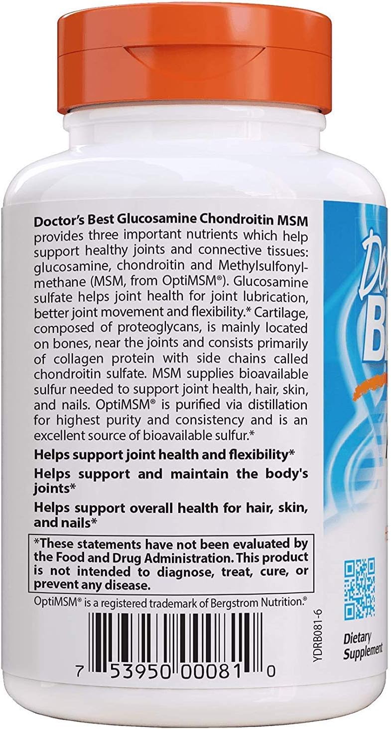 Doctor's BEST Glucosamine Chondroitin MSM Supplement - 240 Capsules for Joint Health and Mobility