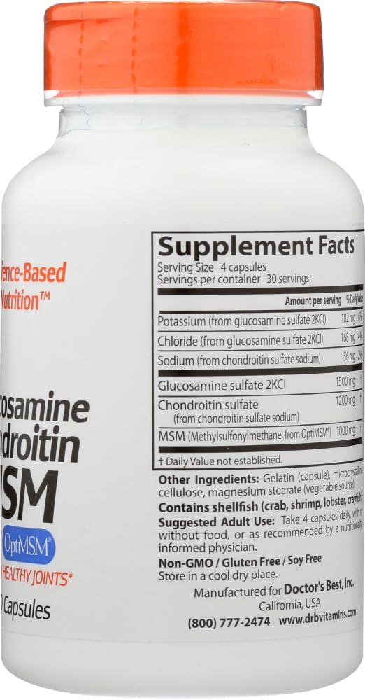 Doctor's BEST Glucosamine Chondroitin MSM Supplement 120 Capsules for Joint Health